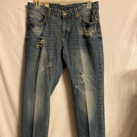 American Legacy Blue Jeans Men's Slim Straight 34X32 Distressed - Picture 1 of 11